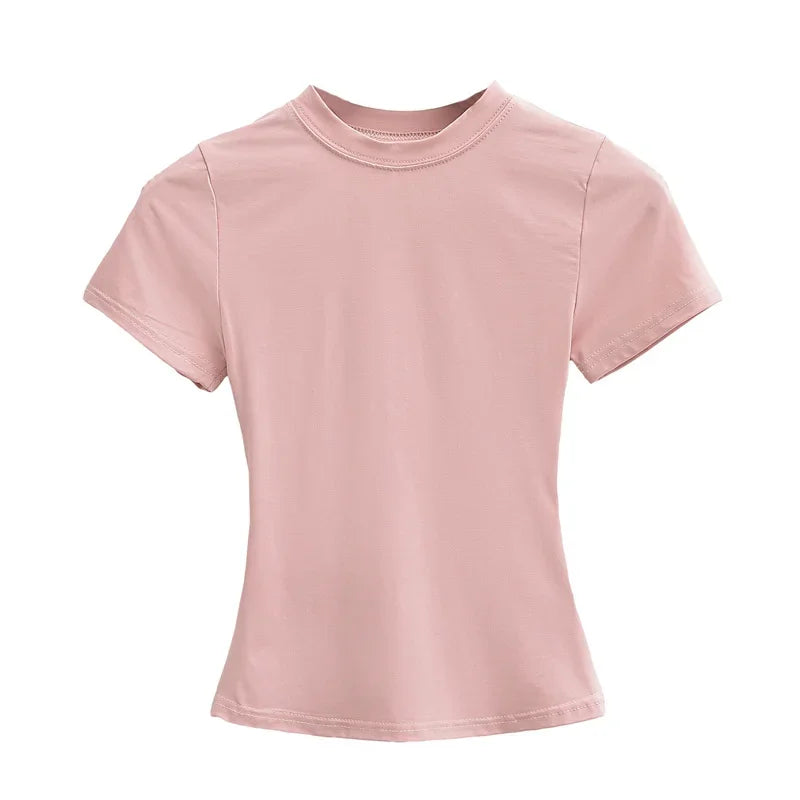 New High Quality Casual T shirt Sexy Slim Short Sleeves Fashion Trend Solid Women Clothing y2k Tops