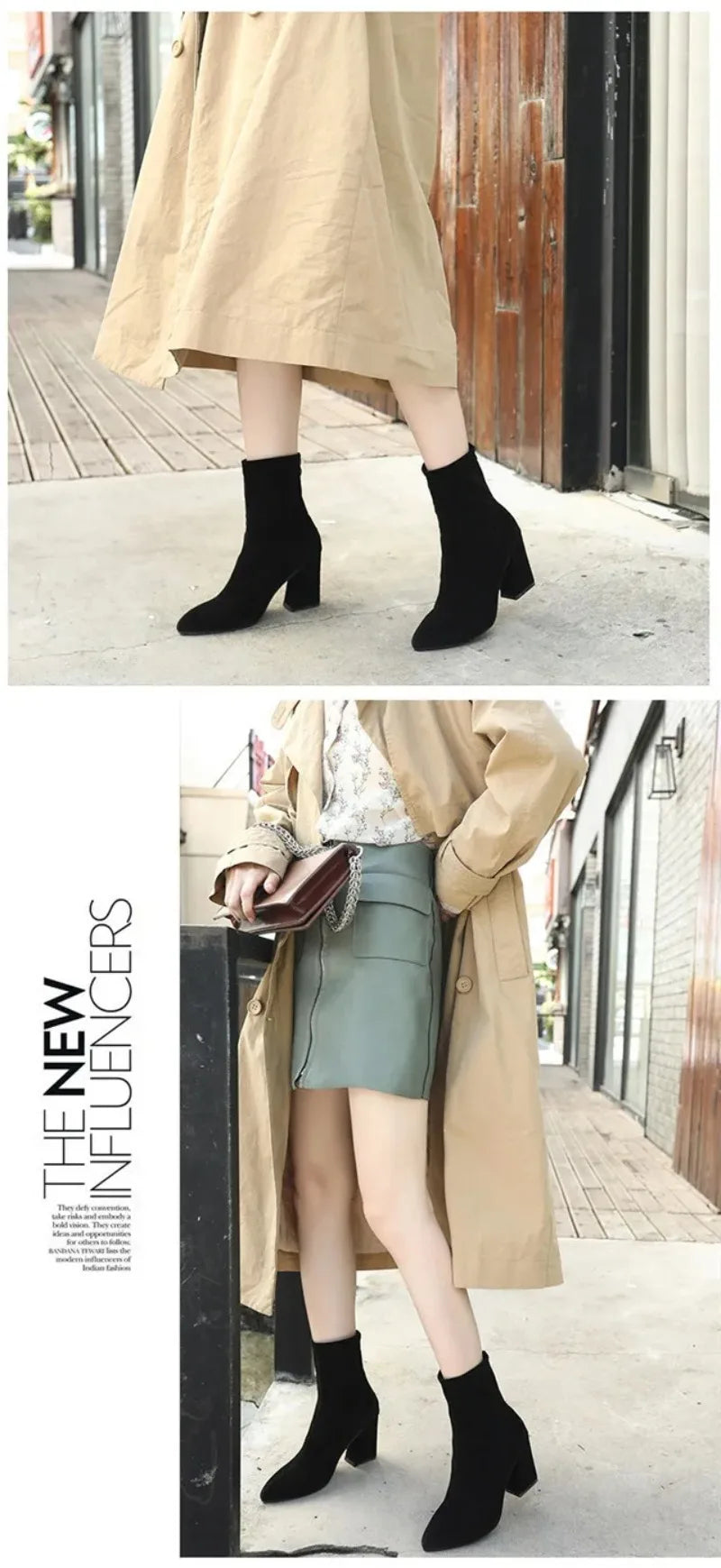 Black Suede Women Shoes Thick Heel Ankle Boots for Women Nice Elegant High Heel Pointed Toe Keep Fashion Boots Botas Para Mujer