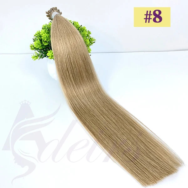 ADEIRS Flat Tip Hair Extensions 100% Real Human Hair Fusion Keratin Capsule Hair Extensions Brown Blonde Straight 1g/Strand