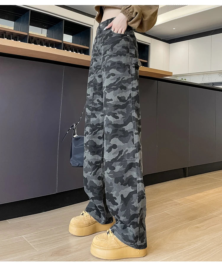 women's Denim Pants Old Washed Jeans Straight Casual Loose Wide Leg Trousers work pants New Fashion Female Clothing high waisted