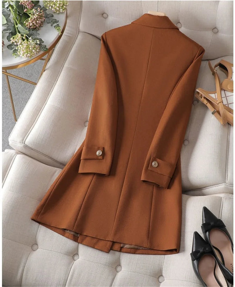 Autumn Winter Jacket Women Long Blazer Khaki Coffee Black Office Ladies Formal Jacket Business Work Wear Coat Female Outerwear