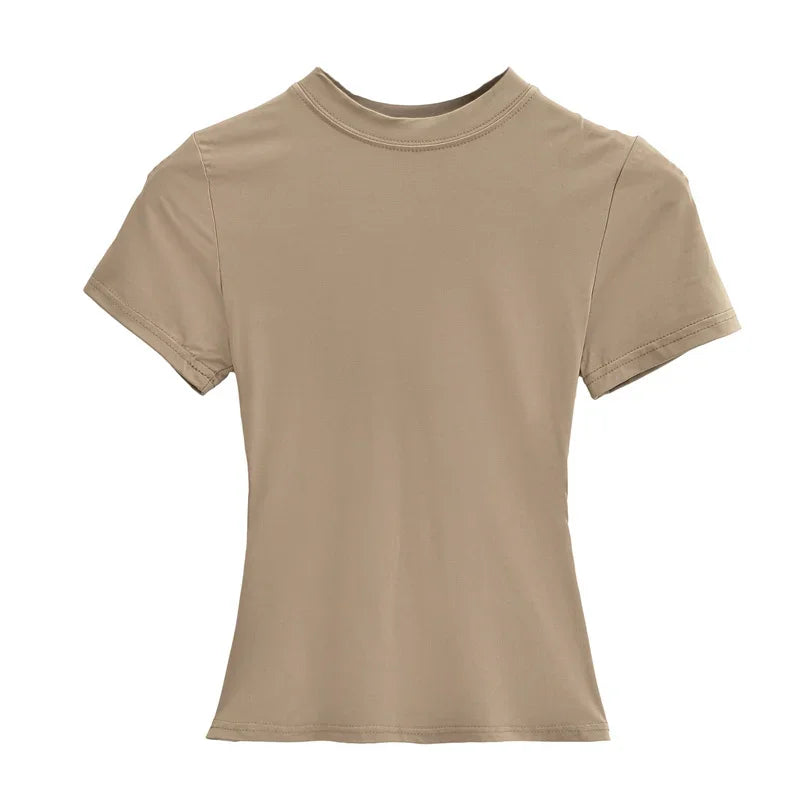 New High Quality Casual T shirt Sexy Slim Short Sleeves Fashion Trend Solid Women Clothing y2k Tops