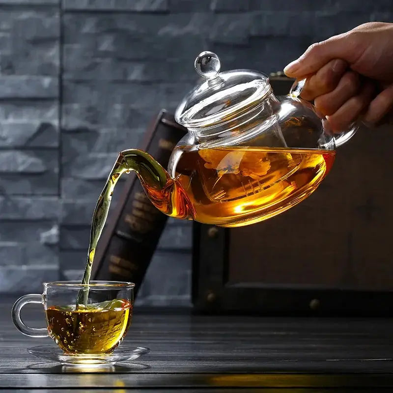 High Borosilicate Glass  Flower Teapot Set: Heat-Resistant, Filterable, 400ml/1000ml"