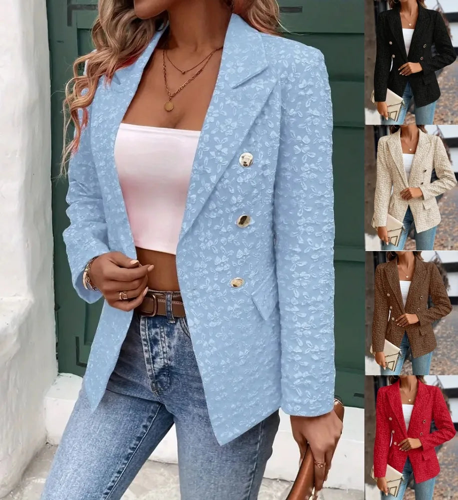 New Women's Blazers Spring Autumn Button Cardigan Jacket Fashion Commuter Office Solid Color Jacquard Elegant Simple Suit Top