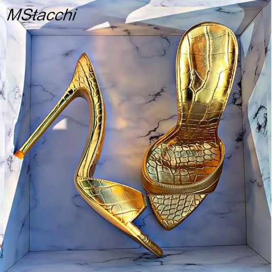 Very High Heel Shoes For Women Slippers Summer Peep Toe Stiletto Sandals Laser Dazzling Color Sandals Star Style Women Shoes New