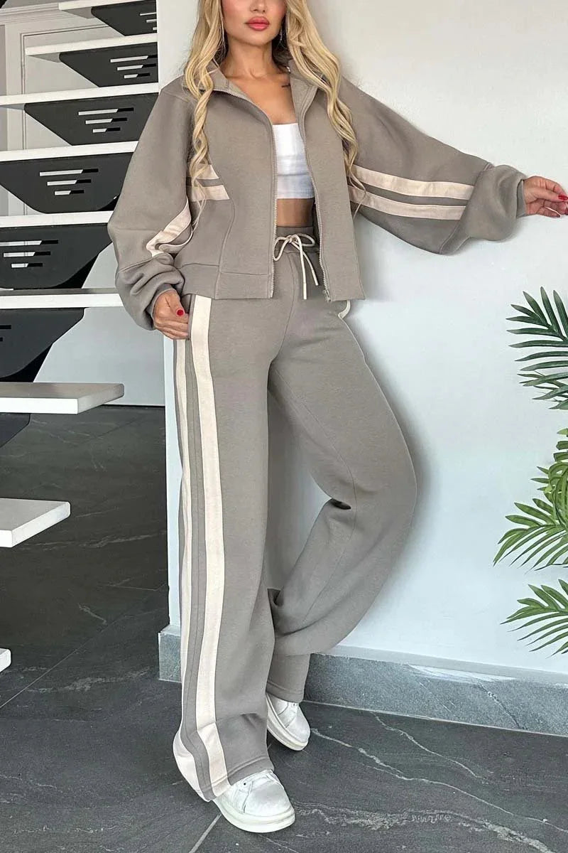 Women Two Piece Set Pants Sets Striped Jacket Matching Sets Y2k Tops Tracksuit Autumn Spring Long Pant Casual Outfit Suits 2025