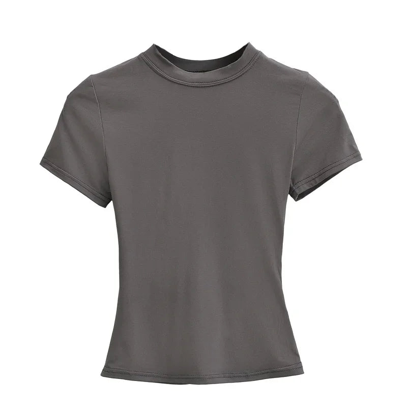 New High Quality Casual T shirt Sexy Slim Short Sleeves Fashion Trend Solid Women Clothing y2k Tops