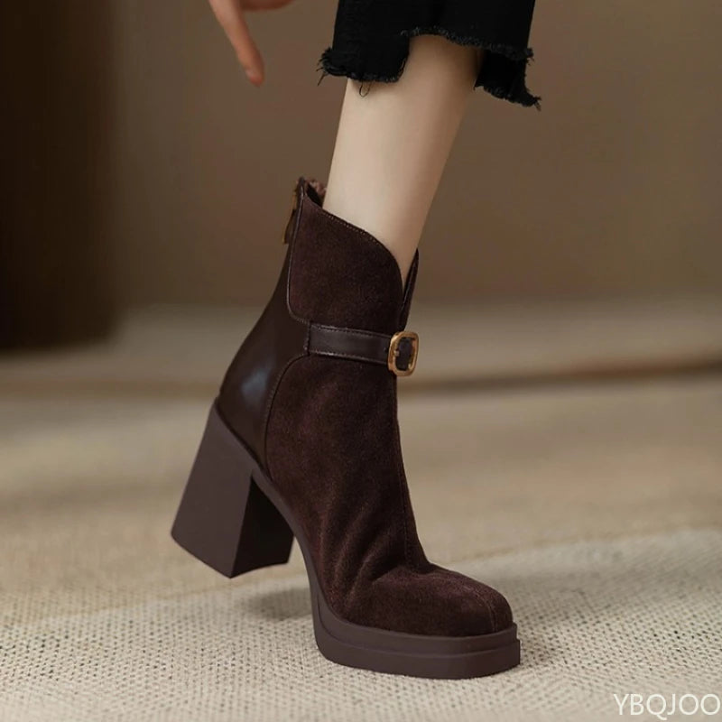 Fashionable versatile thick sole thick heel women boots  autumn winter elegant simple high heels leisure comfortable women shoes