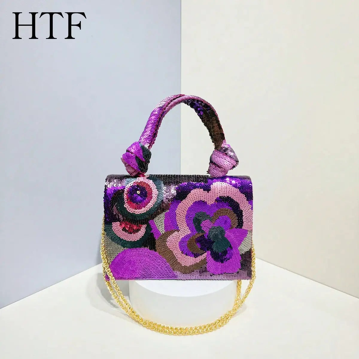 New Design Flower Beaded Handbag Women's Shiny Evening Bags For Wedding Lady Party Beading Totes Crossbody Bag