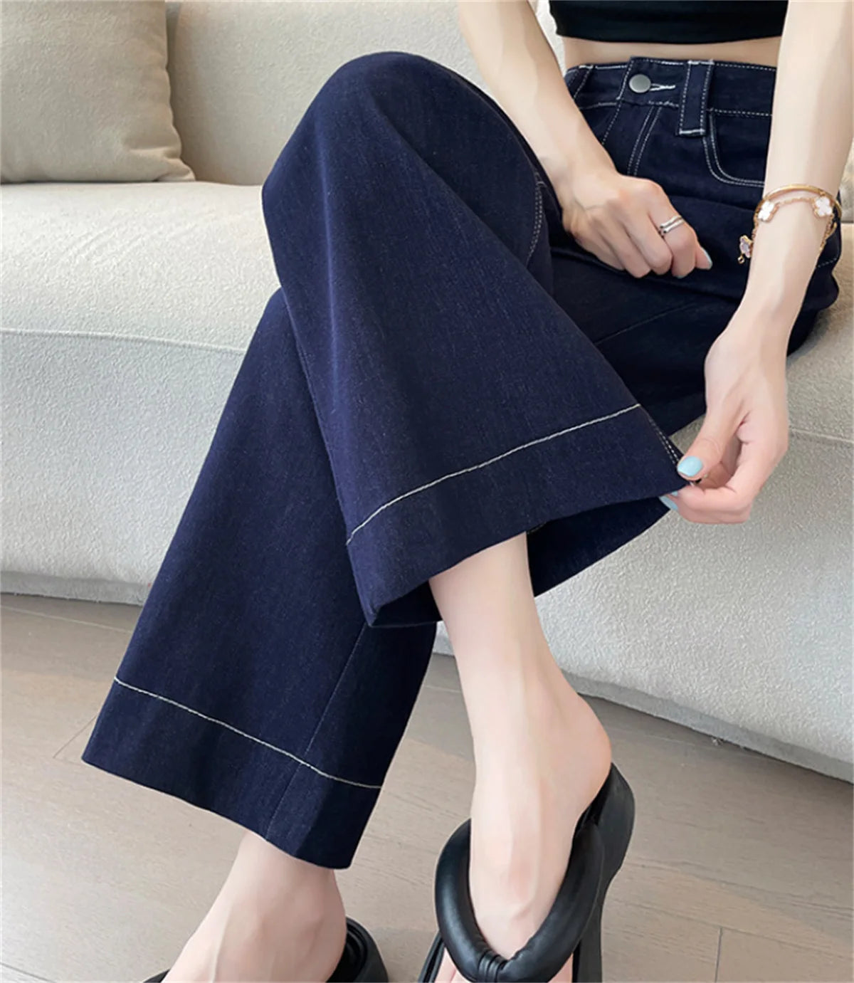 Fashion Wide Leg Jeans Women 2025 Spring Autumn New Retro High Waist Pant Solid Chic Casual Trousers Office Lady Street Pants