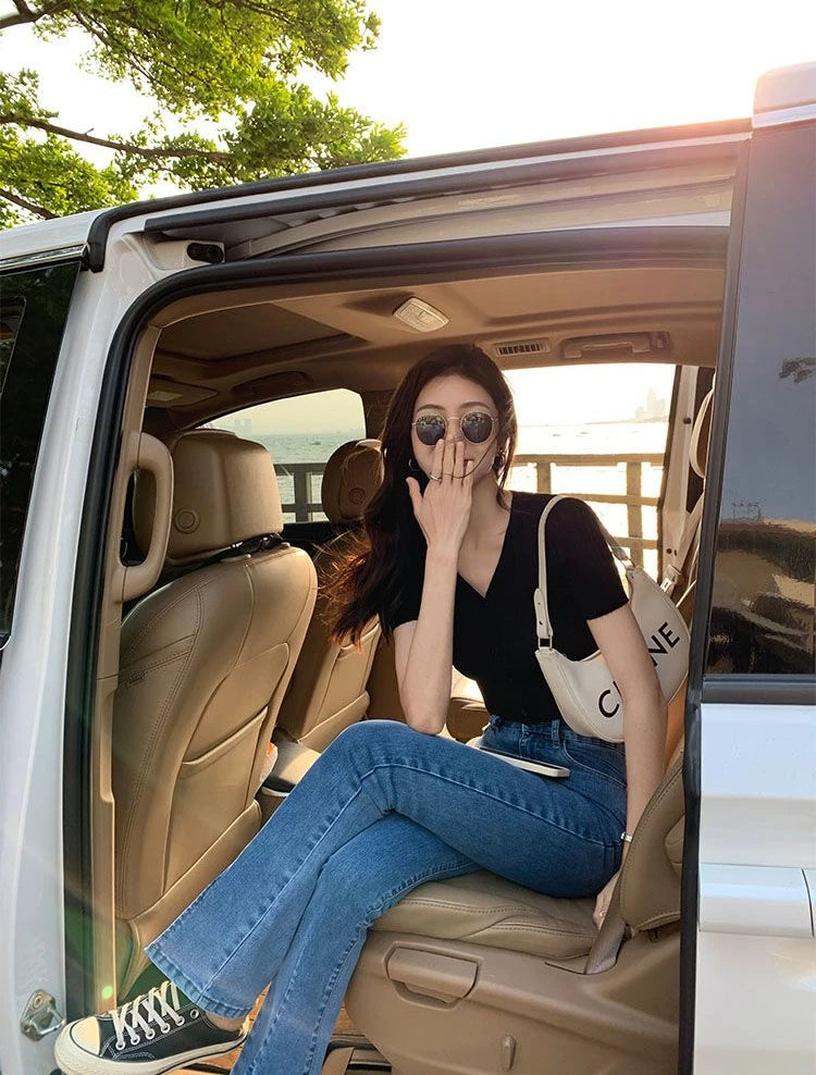 Women's Flared Jeans with Slits Bell Bottom Trousers Retro High Waist Shot Cowboy Pants for Woman Original Top Selling Baggy R Z