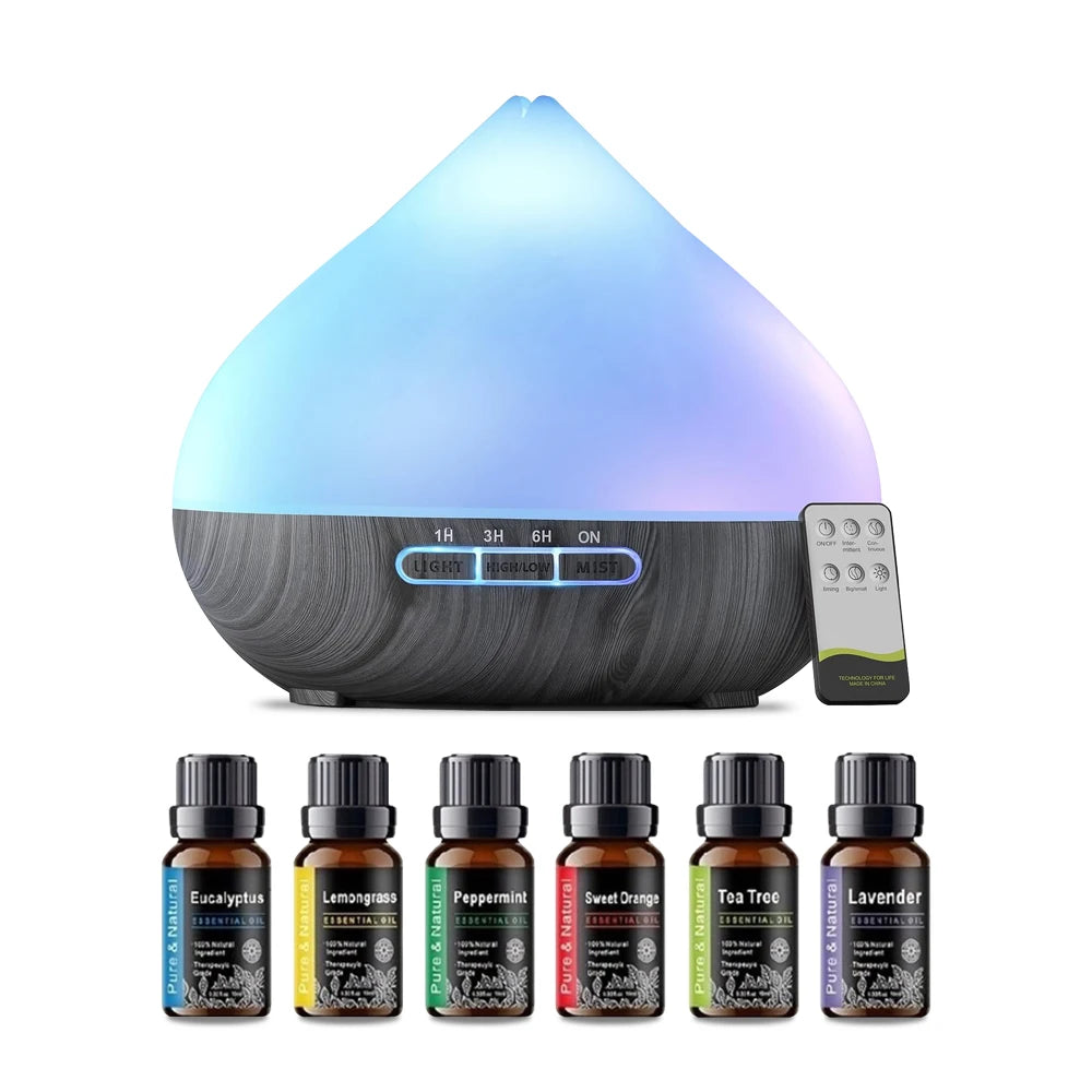 500ml Ultrasonic Air Humidifier Aromatherapy mist Essential Oil Diffusers 14 multicolor LED night lights with 6 oils for home