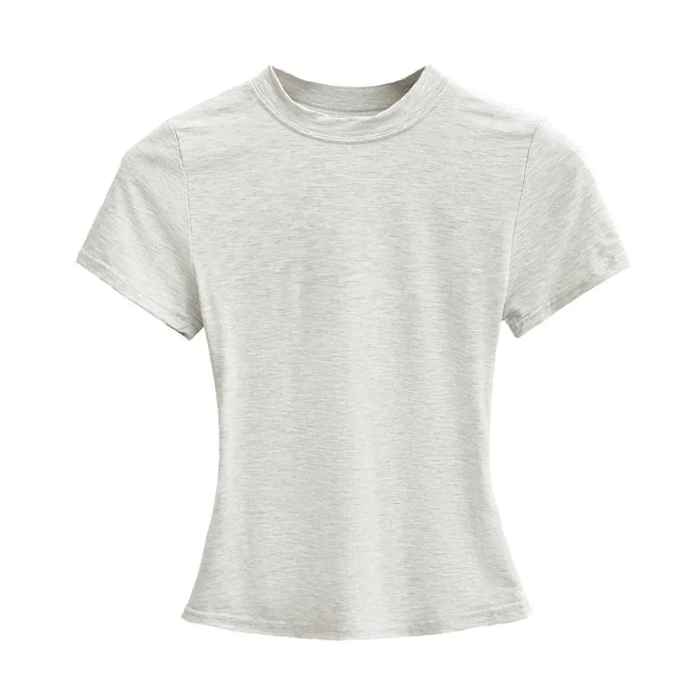 New High Quality Casual T shirt Sexy Slim Short Sleeves Fashion Trend Solid Women Clothing y2k Tops