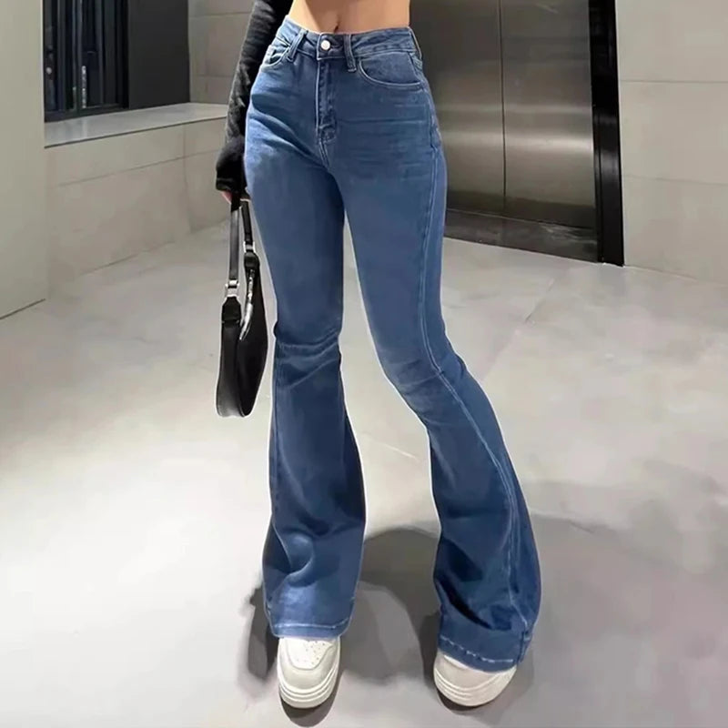 2025 Lady High Waist Stretchy Flared Jeans Women Ins Fashion Solid Bootcut Denim Pants Girls Chic Slim Fit Bell Bottoms Trousers