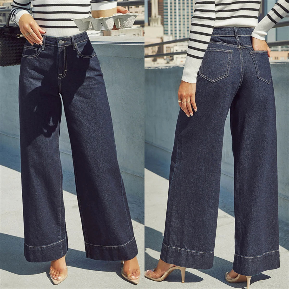 Fashion Wide Leg Jeans Women 2025 Spring Autumn New Retro High Waist Pant Solid Chic Casual Trousers Office Lady Street Pants
