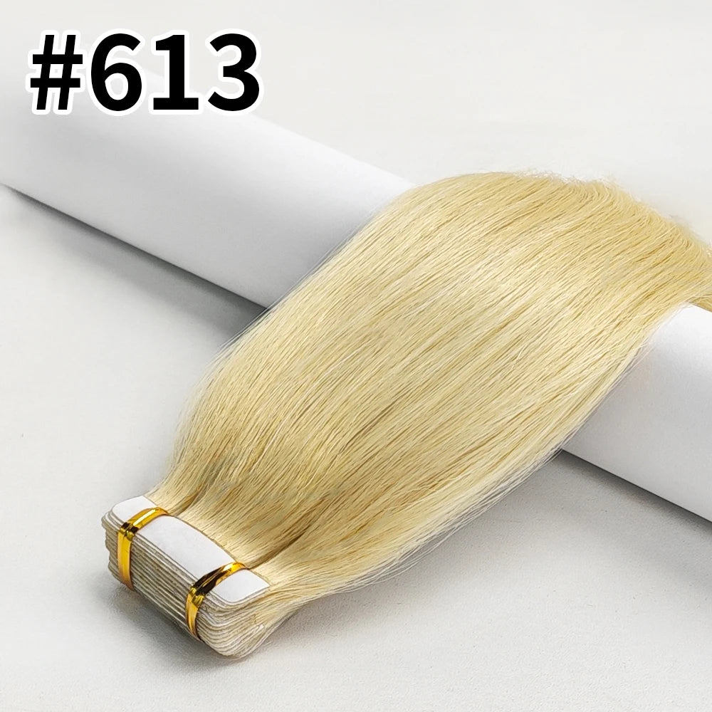 Blonde #613 Tape In Hair Extensions 100% Unprocessed Human Hair Adhesive Glue Skin Weft Tape In Human Hair Extensions 50g/20pcs