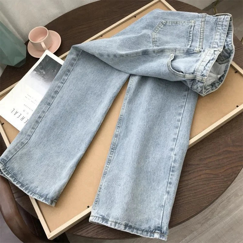 High Waist Women Jeans 2023 Spring Autumn Solid Loose Straight Denim Pants Female Retro Wide Leg Casual Trousers