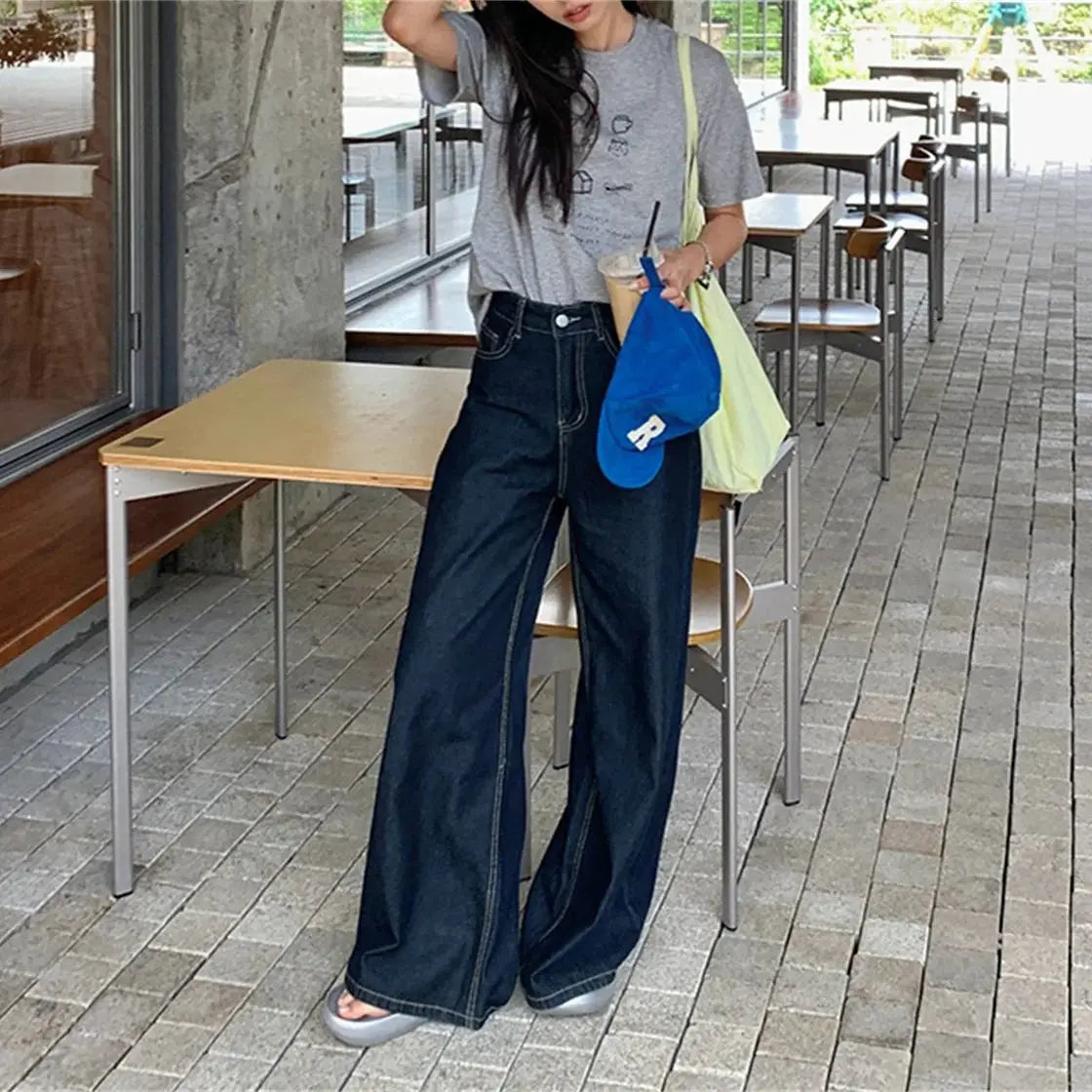 Fashion Wide Leg Jeans Women 2025 Spring Autumn New Retro High Waist Pant Solid Chic Casual Trousers Office Lady Street Pants