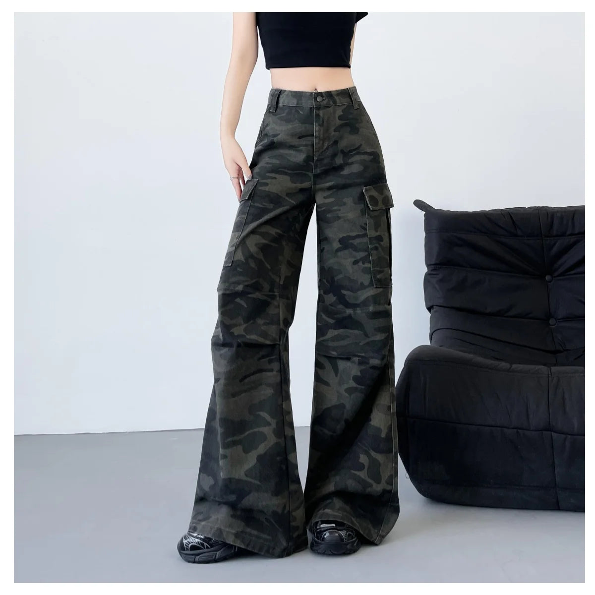 Fashionable Casual Wide-Leg Jeans American Retro Overalls Workwear Style Women's Trousers