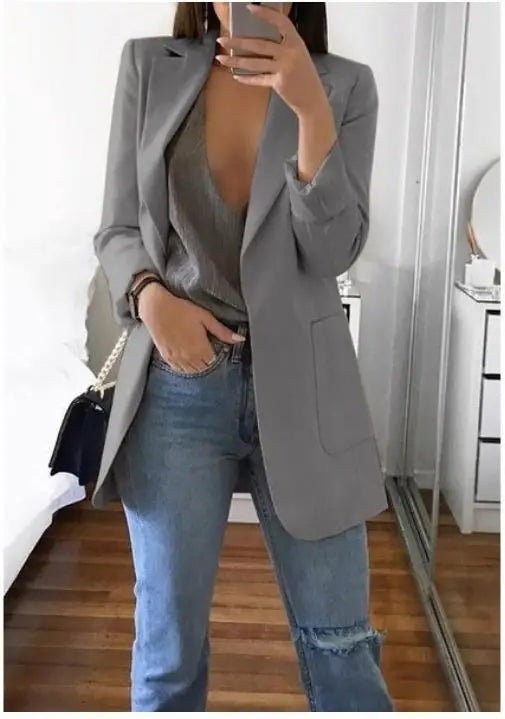 Elegant Suit Polo Neck Slim Jackets Fashion Women Temperament Spring Autumn 2025 New Blazers Casual Office Lady Commute Coats