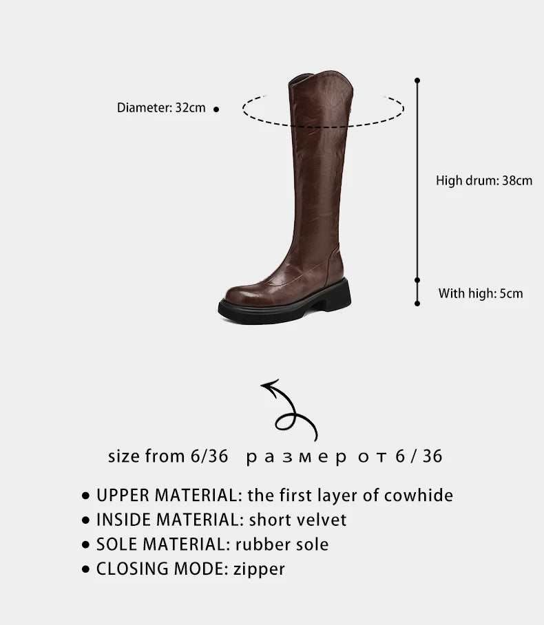 Ods  Footwear Elegant Heeled Shoes for Women Brown Ladies Boots Platform Winter Knee High Shaft Heels Long Boot Lady 40 41 42 43