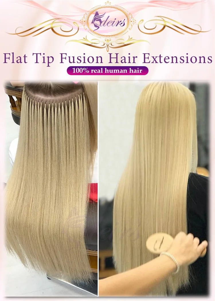 ADEIRS Flat Tip Hair Extensions 100% Real Human Hair Fusion Keratin Capsule Hair Extensions Brown Blonde Straight 1g/Strand