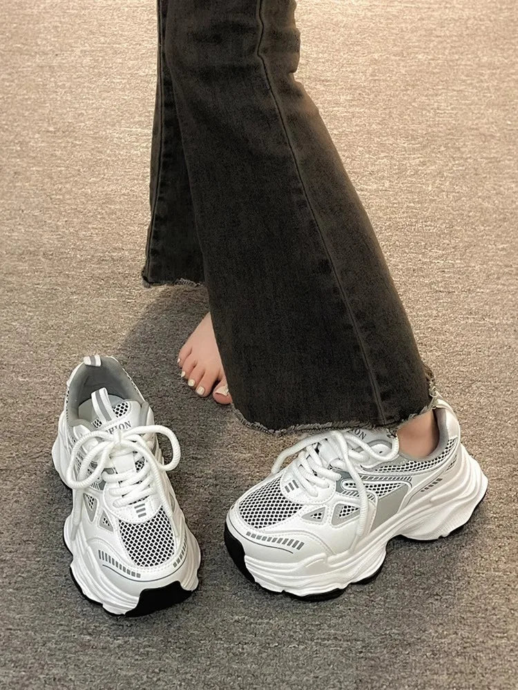 Women's Shoes Spring and Summer Zapatillas De Mujer New Thick Sole Increase Mesh Breathable Light Sports Casual Shoes
