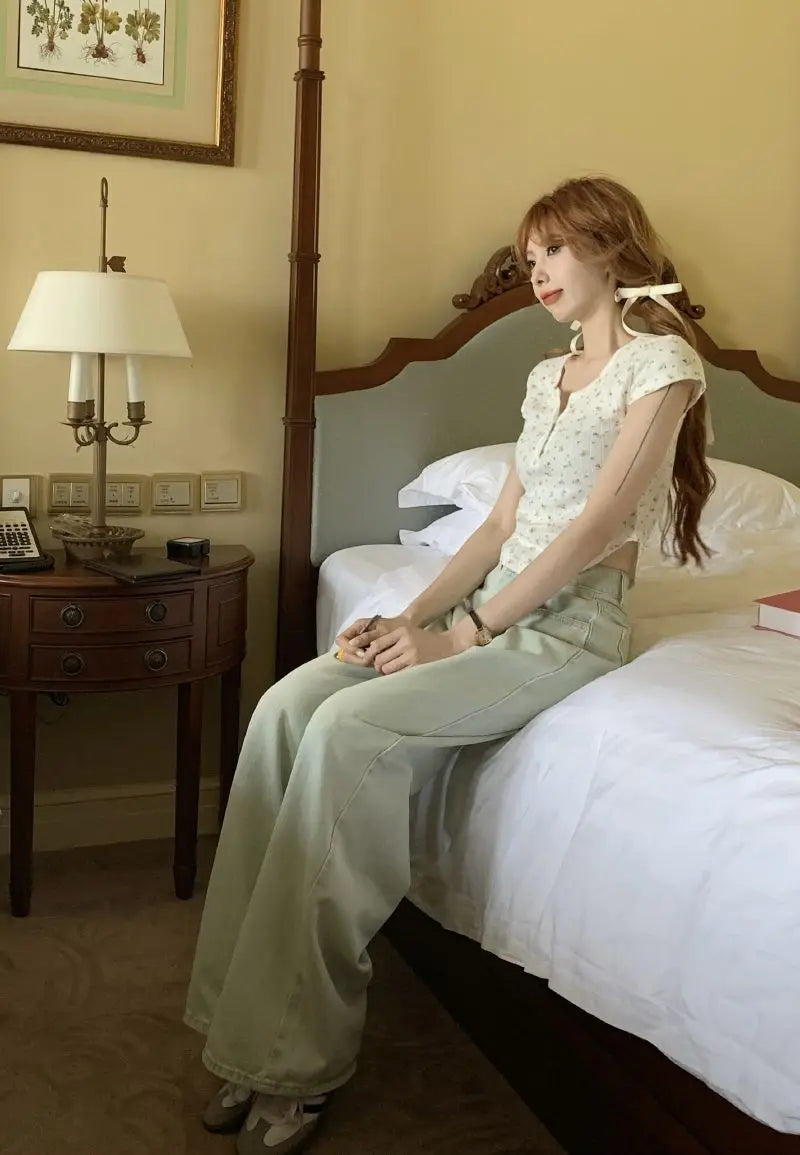 Long Jeans Women New Summer Vintage Bleached Design Loose Wide-leg Trousers Ulzzang Street Style Basic College Harajuku Popular