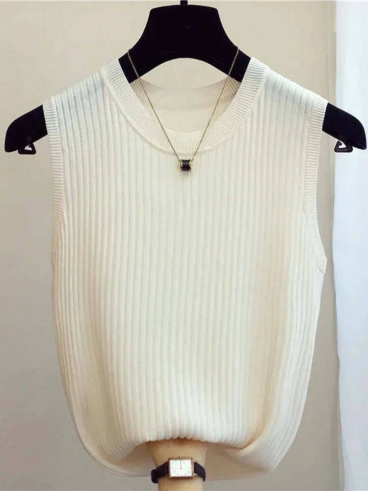 zjais Summer Spring Tanks Top Women Sleeveless Knitted T-Shirts Female Elastic Slim Casual Vests Crop Tops Camis Pullover Shirts