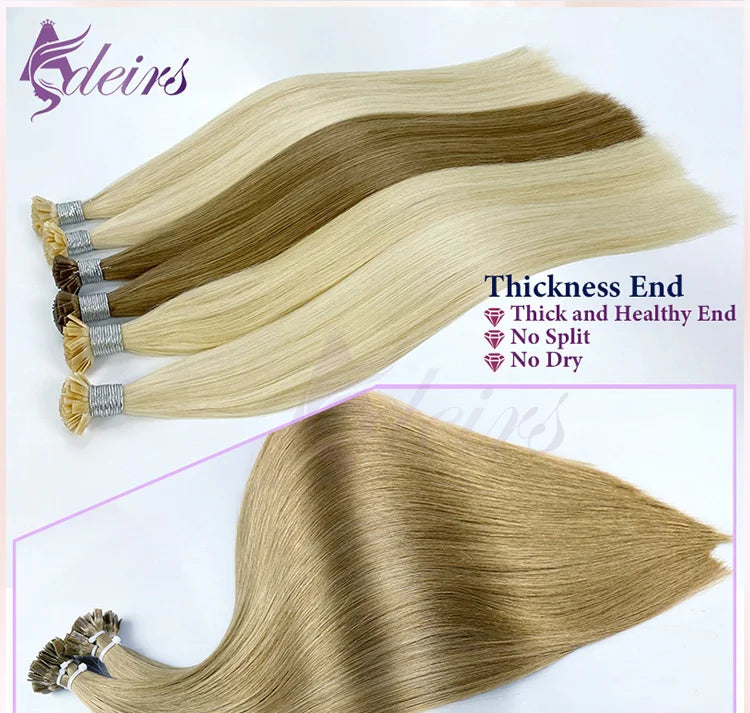 ADEIRS Flat Tip Hair Extensions 100% Real Human Hair Fusion Keratin Capsule Hair Extensions Brown Blonde Straight 1g/Strand