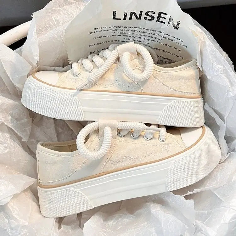 Woman Footwear Round Toe High On Platform Pink Shoes For Women Canvas Black Cute Summer 2025 Daily Routine Spring Ladies Shoes