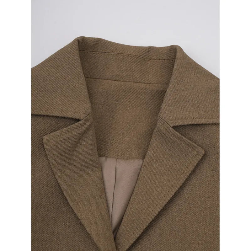 KWTX 2025 Spring Summer Brown Blazer Women's Vintage Slim Single Breasted Belted Jacket Pocket Elegant Office Casual Outfit