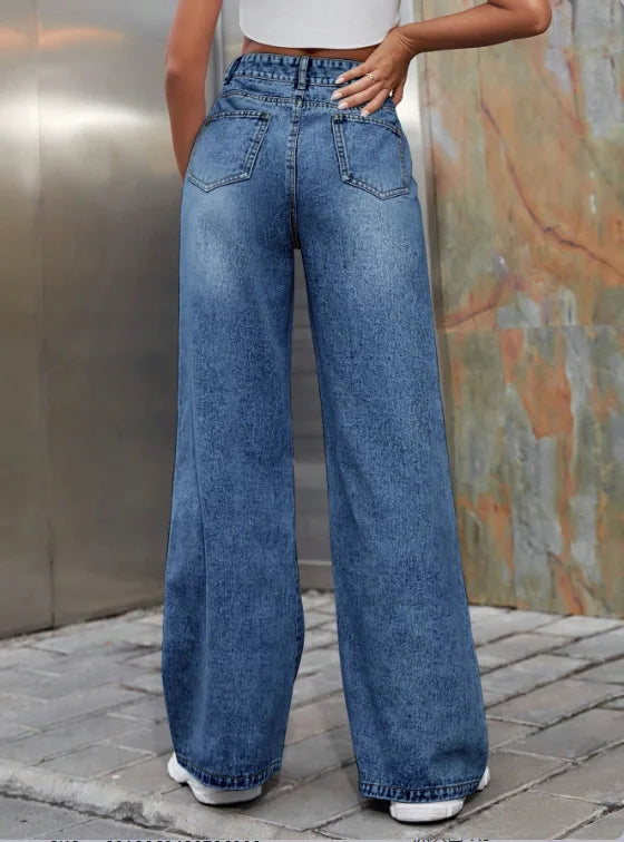2025 Autumn New Women's Fashion Ripped High Waist Wide Leg Casual Jeans Boyfriend Jeans for Women