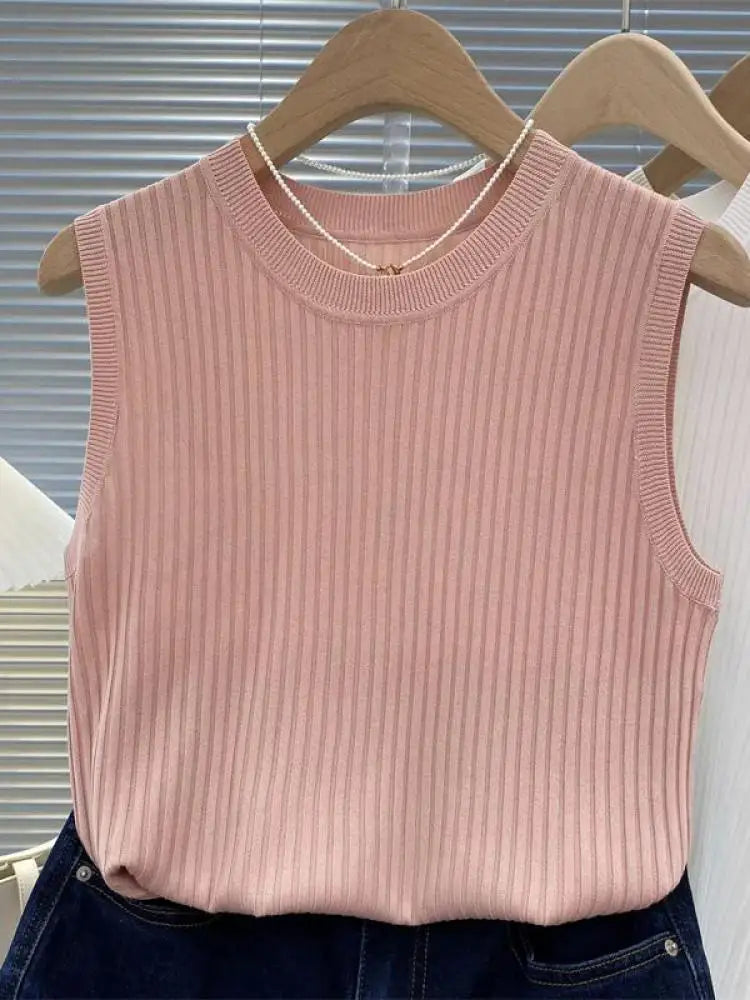 zjais Summer Spring Tanks Top Women Sleeveless Knitted T-Shirts Female Elastic Slim Casual Vests Crop Tops Camis Pullover Shirts