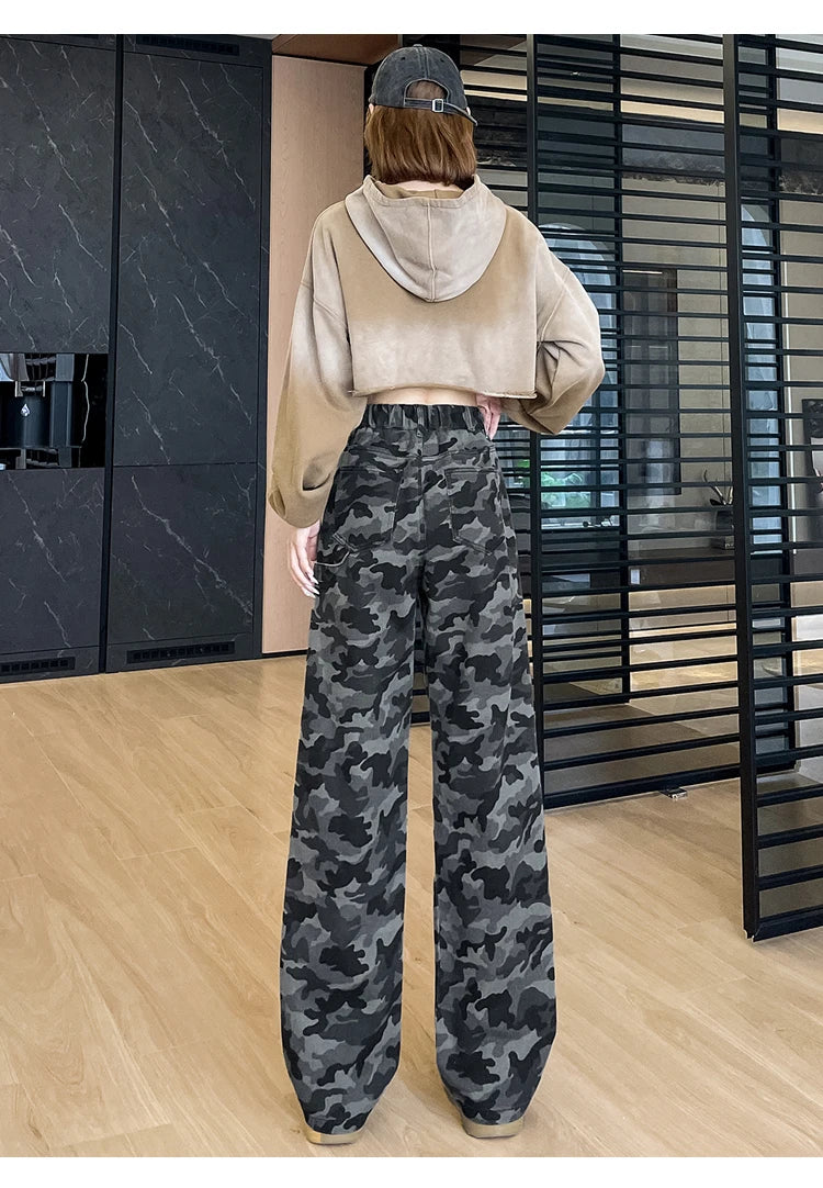 women's Denim Pants Old Washed Jeans Straight Casual Loose Wide Leg Trousers work pants New Fashion Female Clothing high waisted