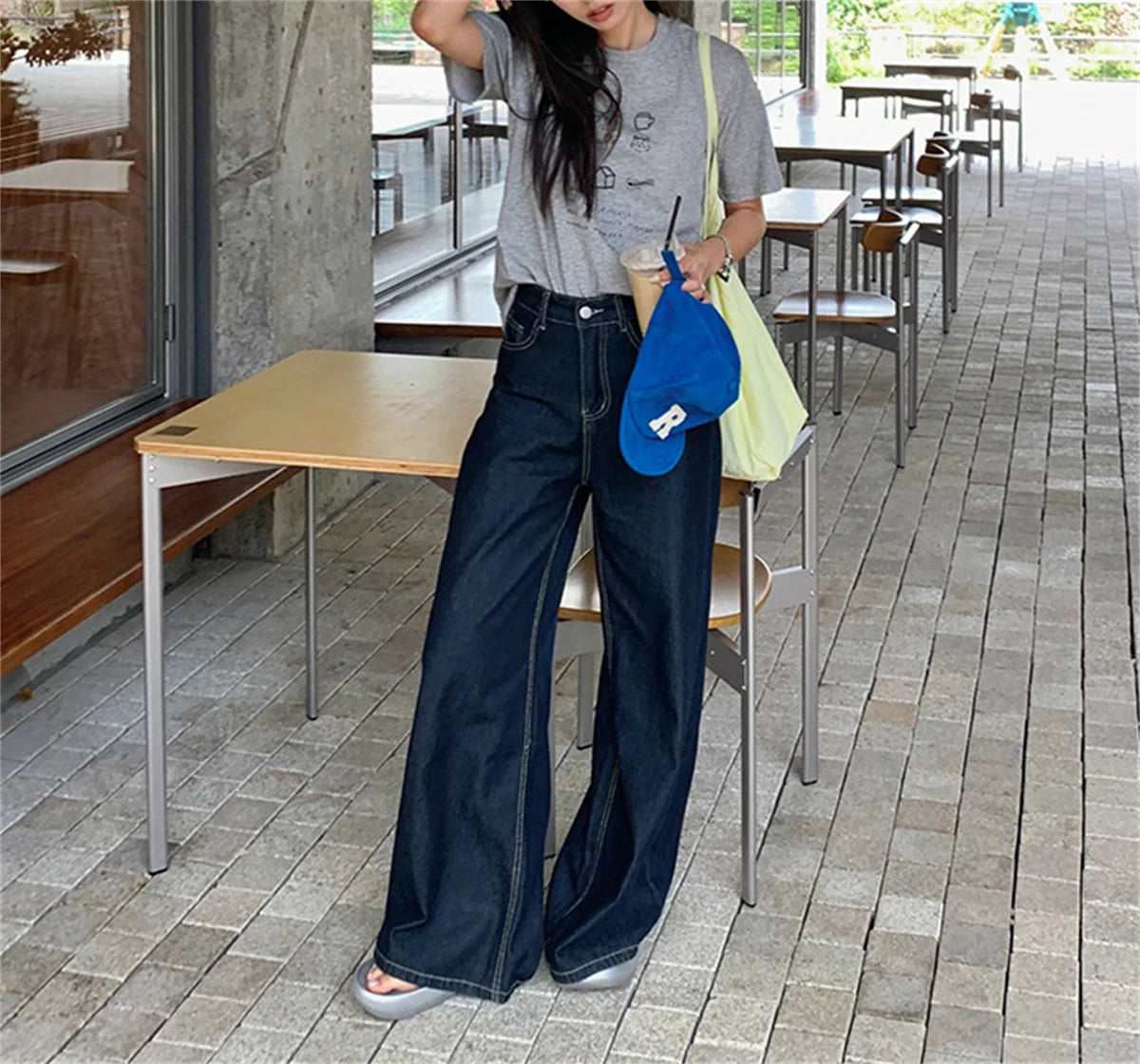 Fashion Wide Leg Jeans Women 2025 Spring Autumn New Retro High Waist Pant Solid Chic Casual Trousers Office Lady Street Pants