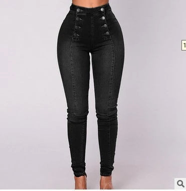 Denim Pencil Pants Women Vintage Jeans High Waist Washed Double Breasted Pockets Basics Ankle Length Trousers 2025 Streetwear