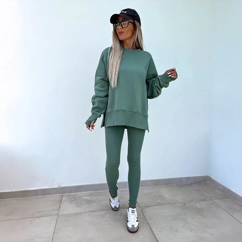 Women's Spring and Autumn Sports Hoodie Long Sleeve Solid Color Hoodie Casual Set Yoga Two Piece Set Outdoor Running Fitness Set