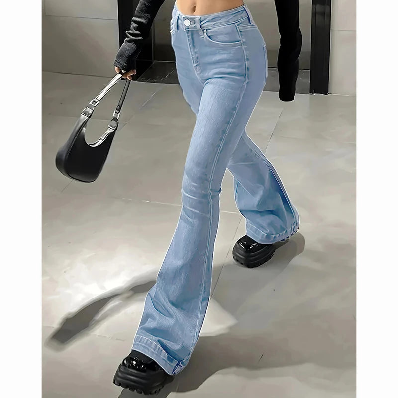 2025 Lady High Waist Stretchy Flared Jeans Women Ins Fashion Solid Bootcut Denim Pants Girls Chic Slim Fit Bell Bottoms Trousers