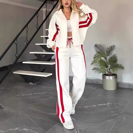 Women Two Piece Set Pants Sets Striped Jacket Matching Sets Y2k Tops Tracksuit Autumn Spring Long Pant Casual Outfit Suits 2025