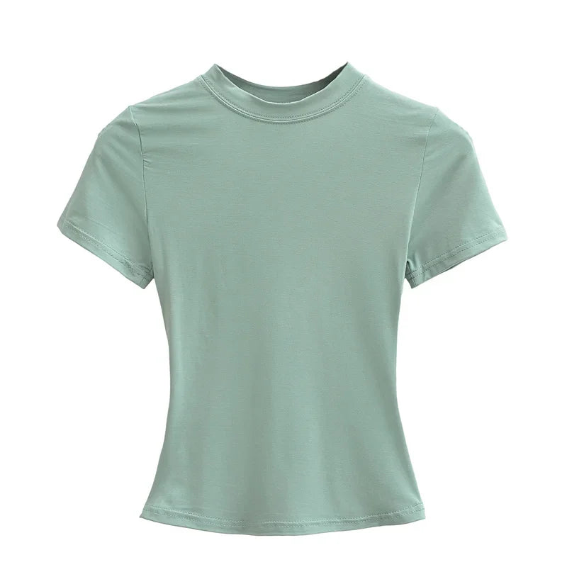 New High Quality Casual T shirt Sexy Slim Short Sleeves Fashion Trend Solid Women Clothing y2k Tops