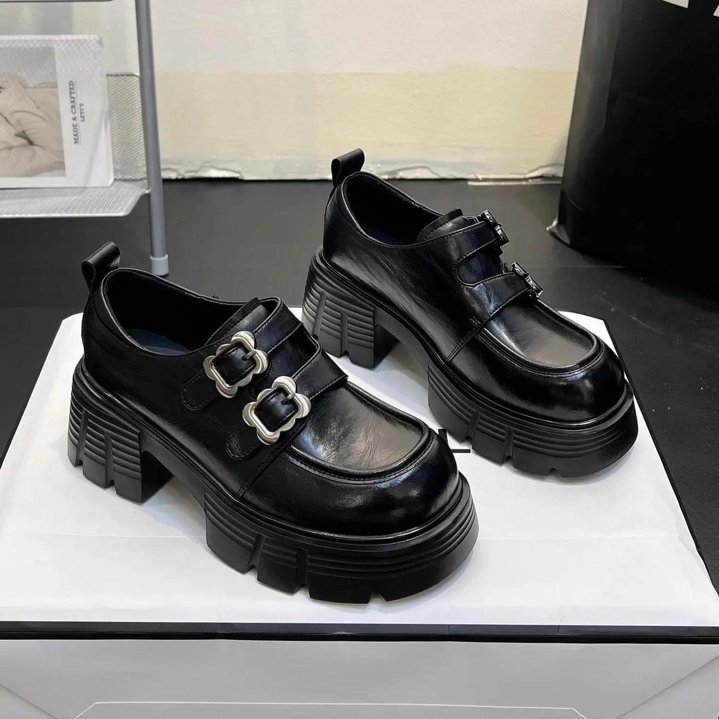 Shoes for Women  New Quality Women's Pumps Hot Sale Loafers Fashion Buckle Platform Leather Shoes Trend Versatile Zapatos