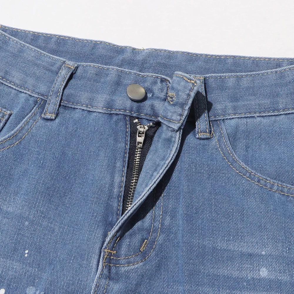 TWOTWINSTYLE Hollow Out Spliced Diamonds Loose Denim Pant For Women High Waist Patchwork Lace Casual Jeans Female Fashion Style