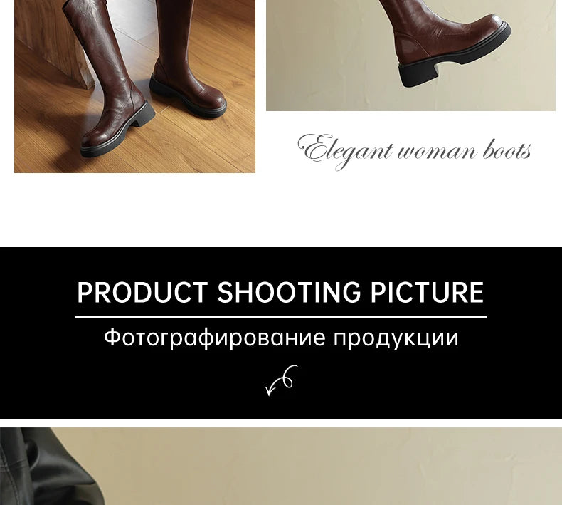 Ods  Footwear Elegant Heeled Shoes for Women Brown Ladies Boots Platform Winter Knee High Shaft Heels Long Boot Lady 40 41 42 43