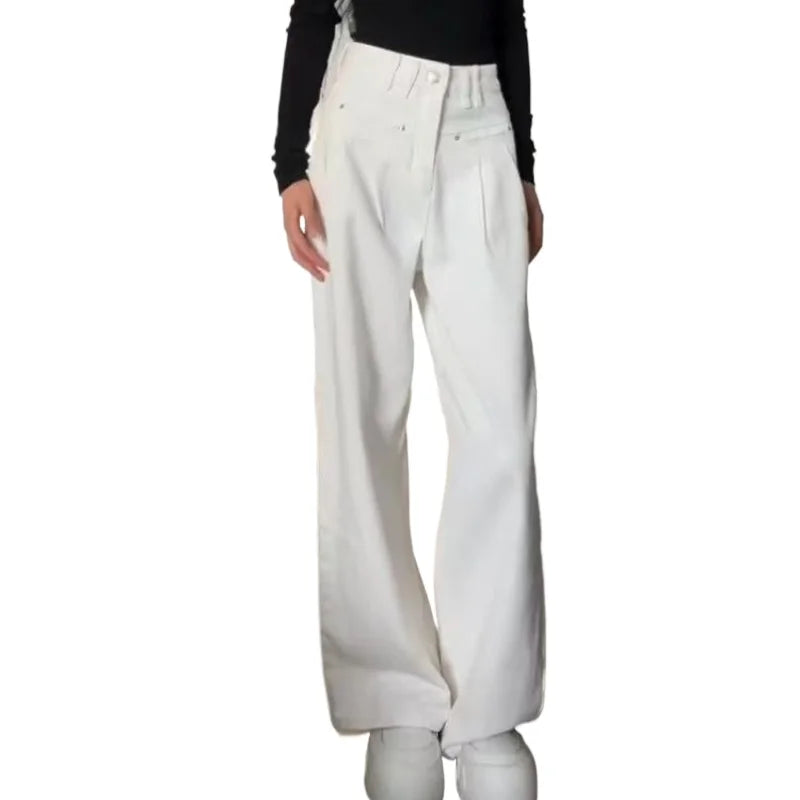 Denim Pant Women Jeans Vintage Straight Trousers Autumn Spring Fashion Female White Black Wide Leg Pants Casual Jeans