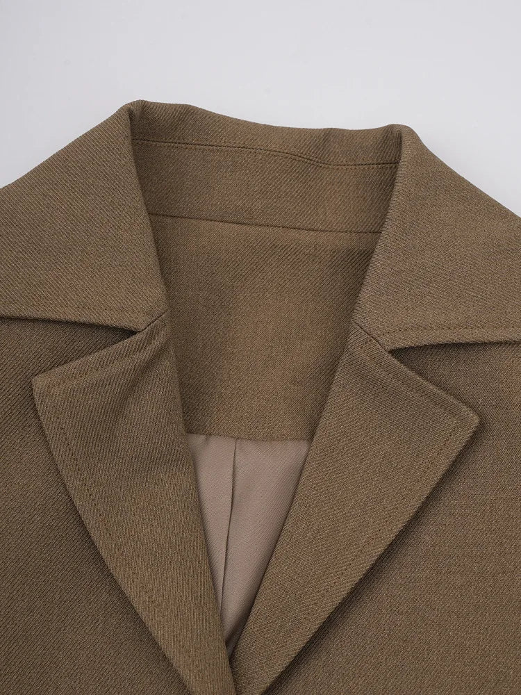 KWTX 2025 Spring Summer Brown Blazer Women's Vintage Slim Single Breasted Belted Jacket Pocket Elegant Office Casual Outfit