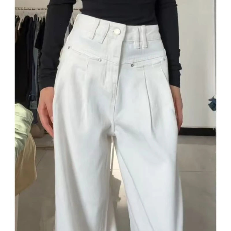 Denim Pant Women Jeans Vintage Straight Trousers Autumn Spring Fashion Female White Black Wide Leg Pants Casual Jeans