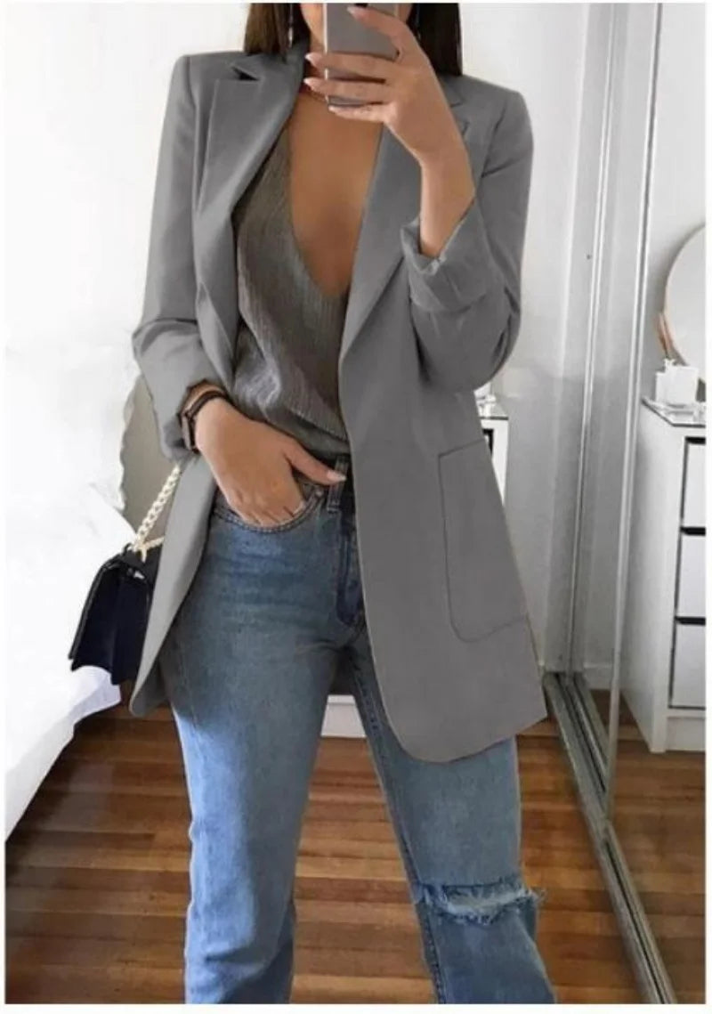 Elegant Suit Polo Neck Slim Jackets Fashion Women Temperament Spring Autumn 2025 New Blazers Casual Office Lady Commute Coats