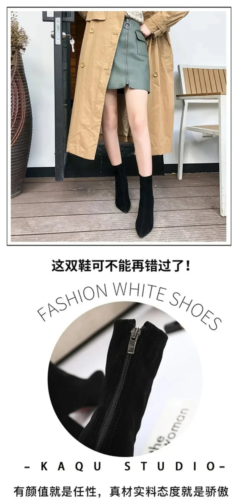 Black Suede Women Shoes Thick Heel Ankle Boots for Women Nice Elegant High Heel Pointed Toe Keep Fashion Boots Botas Para Mujer