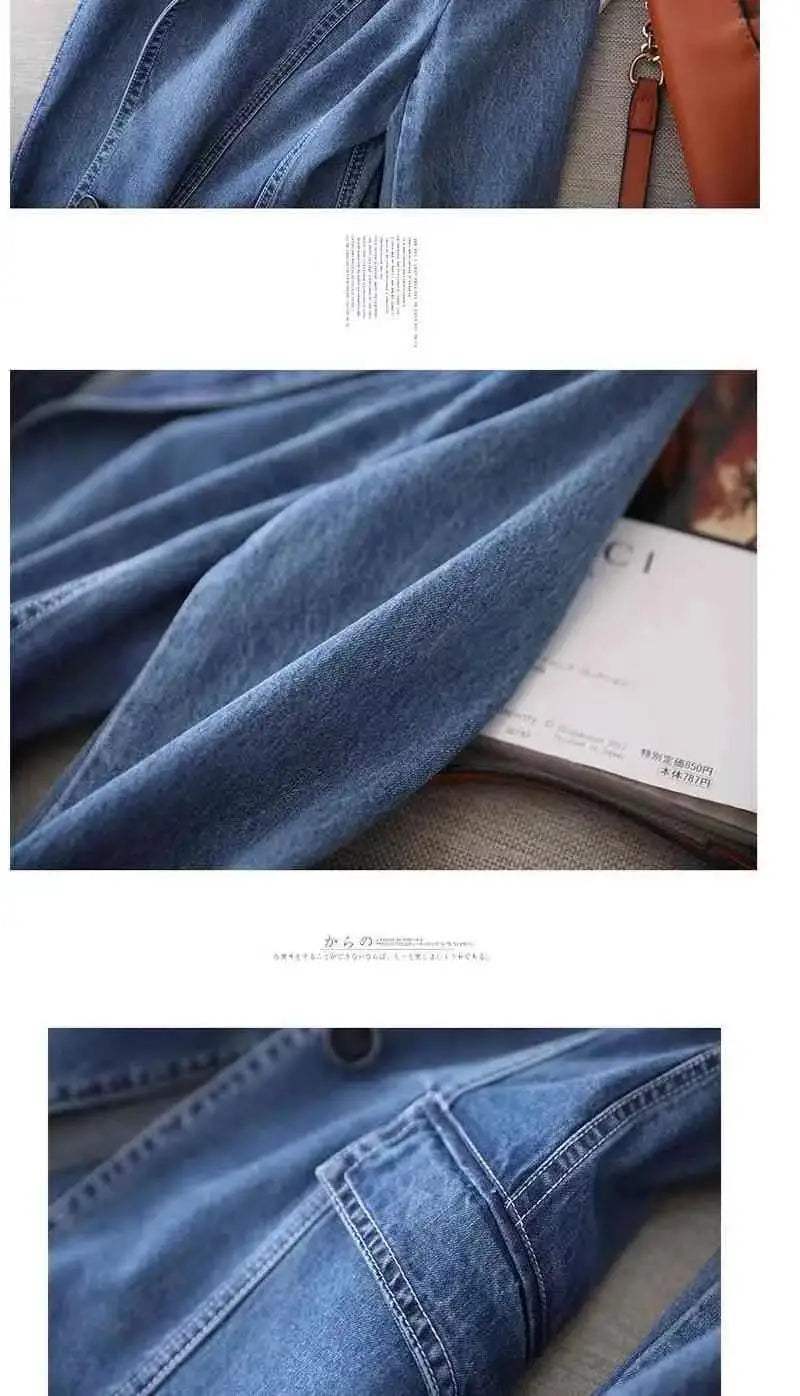 Women's Denim Suit Jacket, Korean Bomber Jackets, Casual Blazer, Female Outerwear, Cowboy Trench Coat, Fashion, Spring, Autumn,